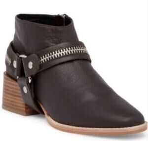 Sol Sana Eddie Brown Leather Booties Removable Straps Square Toe Boots 38/7.5-8